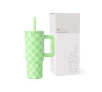 Simple Modern Kids 24 oz Tumbler with Handle and Silicone Straw Lid | Spill Proof and Leak Resistant | Reusable Stainless Steel Cup | Gift for Kids Boys Girls | Trek | 710ml | Lime Checkmate