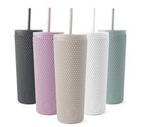 Simple Modern Plastic Matte Studded Tumbler with Lid and Straw | Reusable BPA Free Iced Coffee Cups Double Wall Smoothie Cup | Gifts for Women Men Him Her | Classic Collection | 24oz | Almond Birch