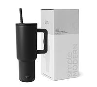 Simple Modern Tumbler 40 oz with Handle and Straw | Insulated Stainless Steel Water Bottle Iced Coffee Cup Travel Mug | Gifts for Women & Men | Trek | 1180ml | Midnight Black