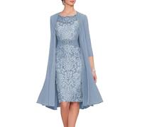 Simple Mother of The Bride Dresses with Jacket Mother of The Groom Dress Laces Chiffon 2-Pieces Formal Evening Gowns Dusty Blue