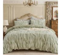 Simple&Opulence 100% Cotton Duvet Cover Double Size, Leaf Botanical Pattern Quilt Cover Set, Soft Warm Cosy Bedding for Autumn Winter with 2 Pillowcases(Green, 200x200cm)