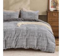 Simple&Opulence 100% Cotton Duvet Cover Double Size, Leaf Botanical Pattern Quilt Cover Set, Soft Warm Cosy Bedding for Autumn Winter with 2 Pillowcases(Dark Gray, 200x200cm)