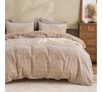 Simple&Opulence 100% Cotton Duvet Cover King Size, Geometric Grid Quilt Cover Set, Soft Warm Cosy Bedding for Autumn Winter with 2 Pillowcases (Khaki, 230x220cm)