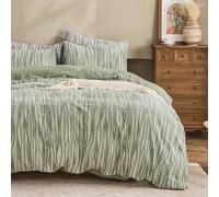 Simple&Opulence 100% Cotton Duvet Cover King Size, Leaf Botanical Pattern Quilt Cover Set, Soft Warm Cosy Bedding for Autumn Winter with 2 Pillowcases(Green, 230x220cm)