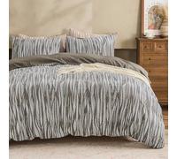 Simple&Opulence 100% Cotton Duvet Cover King Size, Leaf Botanical Pattern Quilt Cover Set, Soft Warm Cosy Bedding for Autumn Winter with 2 Pillowcases(Dark Gray, 230x220cm)
