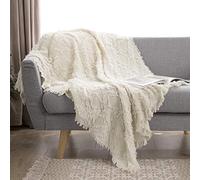 Simple&Opulence 100% Cotton Throw Blanket for Bed, Couch, Boho Textured Geometric Knit Woven Blanket with Tassels Soft, Lightweight Breathable Shabby Chic Farmhouse Decoration for All-Season(White)