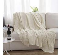 Simple&Opulence 100% Cotton Throw Blanket for Bed, Couch, Tufted Zigzag Knit Woven Boho Blanket with Tassels Soft Lightweight Breathable Cozy Blanket Farmhouse Decoration for All-Season(White)