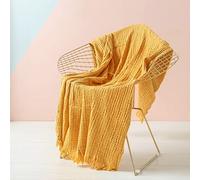 Simple&Opulence 100% Cotton Throw Blanket for Couch, Bed, Waffle Weave Knit Blanket with Tassels, Soft Lightweight Pre-Washed Breathable Cozy Blanket Farmhouse Decoration for All-Season (Gold Yellow)