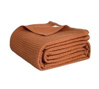 Simple&Opulence 100% Cotton Waffle Weave Blanket King Size 104"×90", 260GSM Pre-Washed Soft Cooling Lightweight Breathable All-Season Layer Blanket, Home Decor Gift for Adults Couch Bed, Rust Orange