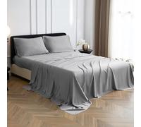 Simple&Opulence 4 Piece Double Size Bed Sheet Set -100% Bamboo Viscose - 1 Fitted Sheet with 35cm Deep Pocket,1 Flat Sheet,and 2 Pillowcases - Soft,Cooling,Perfect for Hot Sleepers,Grey