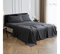 Simple&Opulence 4 Piece King Size Bed Sheet Set -100% Bamboo Viscose - 1 Fitted Sheet with 35cm Deep Pocket,1 Flat Sheet,and 2 Pillowcases - Soft,Cooling,Perfect for Hot Sleepers,Dark Grey