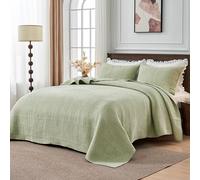 Simple&Opulence Bedspreads Double Size,Ultra Soft Washed Cotton Muslin Blanket for All Season,Breathable Reversible Bedspread Coverlet Sets with 2 Pillowcases(220x240cm,Light Green)