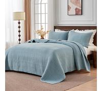 Simple&Opulence Bedspreads Double Size,Ultra Soft Washed Cotton Muslin Blanket for All Season,Breathable Reversible Bedspread Coverlet Sets with 2 Pillowcases(220x240cm,Light Blue)