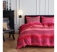Simple&Opulence Boho Cooling Duvet Cover Set King Size, 3Pcs 100% Viscose from Bamboo Aztec Luxury Geometric Pattern Comforter Cover Set, Soft Breathable Bedding for All Season(Magenta)