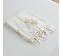 Simple&Opulence Boho Fringed Linen Throw Blanket for Bed, Couch, 50”x70” Pre-Washed Vintage Decorative Woven Blanket with Tassels, Breathable Durable Cozy Farmhouse for All Seasons (Ivory)