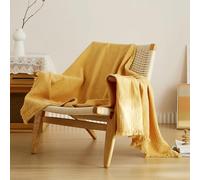Simple&Opulence Cotton Muslin Throw Blanket 4 Layers for Bed, Couch, Woven Gauze Blanket with Tassels, Soft Lightweight Cozy Pre-Washed Breathable Farmhouse Decoration for All-Season(Yellow)