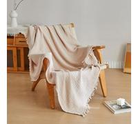 Simple&Opulence Cotton Muslin Throw Blanket 4 Layers for Bed, Couch, Woven Gauze Blanket with Tassels, Soft Lightweight Cozy Pre-Washed Breathable Farmhouse Decoration for All-Season(Light Khaki)