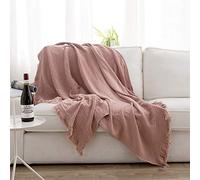 Simple&Opulence Cotton Muslin Throw Blanket for Bed, Couch, Knit Woven Gauze Blanket with Tassels, Soft Lightweight Cozy Pre-Washed Breathable Farmhouse Decoration for All-Season (Dusty Rose)