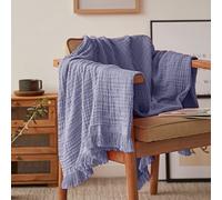 Simple&Opulence Cotton Muslin Throw Blanket for Bed, Couch, Knit Woven Gauze Blanket with Tassels, Soft Lightweight Cozy Pre-Washed Breathable Farmhouse Decoration for All-Season (Lavender)