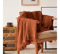 Simple&Opulence Cotton Muslin Throw Blanket for Bed, Couch, Knit Woven Gauze Blanket with Tassels, Soft Lightweight Cozy Pre-Washed Breathable Farmhouse Decoration for All-Season (Rust Orange)