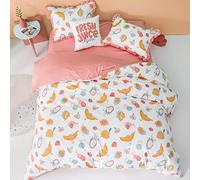 Simple&Opulence Double Duvet Cover Set-100% Organic Cotton Fruit Cute Cartoon Bedding Set and Matching Pillow Cases with Zipper Closure for Boy Girl