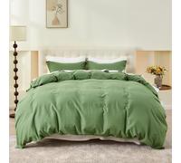 Simple&Opulence Double Duvet Cover with 2 Pillowcases,Cotton Linen Duvet Cover,Double Bedding Set with Button Closure,Hypoallergenic Luxurious Breathable Quilt Cover Set,200x200cm,Basic Dark Green