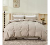 Simple&Opulence Double Duvet Cover with 2 Pillowcases,Soft Cotton Linen Duvet Cover,Double Bedding Set with Button Closure,Hypoallergenic Luxurious Breathable Quilt Cover Set,200x200cm,Khaki