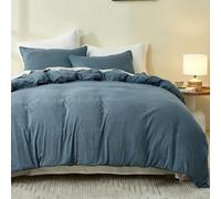 Simple & Opulence Double Size Duvet Cover Set 3 Pcs,100% Washed Cotton Soft Cozy Quilt Cover,Modern Bedding Set with Zipper Closure (Blue,200x200cm)