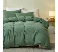 Simple & Opulence Double Size Duvet Cover Set 3 Pcs,100% Washed Cotton Soft Cozy Quilt Cover,Modern Bedding Set with Zipper Closure(Green,200x200cm)