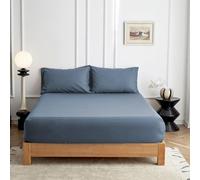 Simple&Opulence Fitted Sheet 35 Deep Pocket,Hypoallergenic Temperature Control Bed Sheet,55% Linen 45% Cotton,Super King-180x200cm, Dark Blue