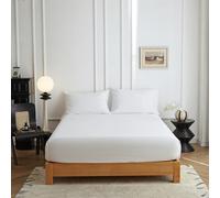 Simple&Opulence Fitted Sheet 35 Deep Pocket,Hypoallergenic Temperature Control Bed Sheet,55% Linen 45% Cotton,Super King-180x200cm, White