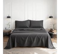 Simple&Opulence Flat Sheet, 55% Linen 45% Cotton Basic Style Super Soft Flat Top Bed Sheet, 255 x 270 cm, Dark Grey