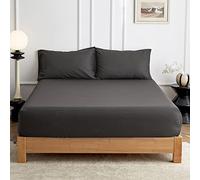 Simple&Opulence King Fitted Sheet,35 Deep Pocket Bed Sheet King,55% Linen 45% Cotton,Breathable Soft Bottom Sheet,150x200cm,Charcoal Grey