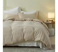 Simple & Opulence King Size Duvet Cover Set 3 Pcs,100% Washed Cotton Soft Cozy Quilt Cover,Modern Bedding Set with Zipper Closure((Khaki,230x220cm)