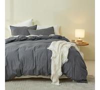 Simple&Opulence King Size Duvet Cover Sets, 100% Washed Cotton Soft Cozy Quilt Cover, 3 Pcs Modern Linen-Look Bedding Set with Zipper Closure (Dark Grey,230x220cm)