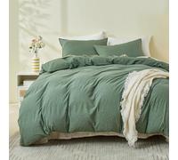Simple&Opulence King Size Duvet Cover Sets, 100% Washed Cotton Soft Cozy Quilt Cover, 3 Pcs Modern Linen-Look Bedding Set with Zipper Closure (Green,230x220cm)