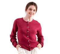 Simple&Opulence Ladies Cardigan,Lightweight Crew Neck Button Down Knitwear,Ultra Soft Summer Cardigans for Women UK,Plum Red,XL