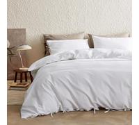 Simple&Opulence Linen Duvet Cover Set Double, Cozy Breathable Blend Bedding Set with Bow Tie, Warm Autumn Quilt Cover, Luxury Hotel-Quality, Elegance & Romantic for Girls (Off White,200x200cm)