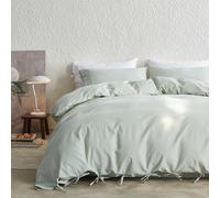 Simple&Opulence Linen Duvet Cover Set King, Cozy Breathable Blend Bedding Set with Bow Tie, Warm Autumn Quilt Cover, Luxury Hotel-Quality, Elegance & Romantic for Girls (Mint Green,230x220cm)