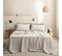 Simple&Opulence Linen Flat Sheet,Stone Washed,Soft Top Sheet | Breathable Texture,Basic Minimalist Style,All Seasons,OEKO-TEX Standard 100,SuperKing Size 269 x 295 cm,Linen/Beige