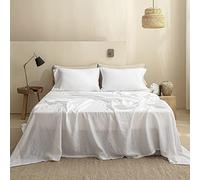 Simple&Opulence Linen Flat Sheet,Stone Washed,Soft Top Sheet | Breathable Texture,Basic Minimalist Style,All Seasons,OEKO-TEX Standard 100,Double Size 228 x 255 cm, White