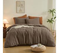 Simple&Opulence Linen Muslin Duvet Cover Set Queen Size, 3Pcs Brown Linen Cotton 3-Layer Gauze Minimalist Comforter Cover 88”x92”, Ultra Soft Breathable Seersucker Bedding Set with 2 Pillowcases