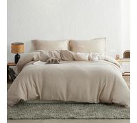 Simple&Opulence Muslin Double Duvet Cover Set, 100% Cotton Ultra Soft and Lightweight Textured Puckering Bed Duvet Cover with 2 Pillowcases (200×200cm, Khaki)