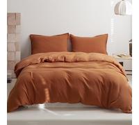 Simple&Opulence Muslin Double Duvet Cover Set, 100% Cotton Ultra Soft and Lightweight Textured Puckering Bed Duvet Cover with 2 Pillowcases (200×200cm, Burnt Orange)