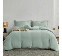 Simple&Opulence Muslin Double Duvet Cover Set, 100% Cotton Ultra Soft and Lightweight Textured Puckering Bed Duvet Cover with 2 Pillowcases (200×200cm, Mint Green)