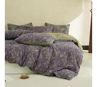 Simple&Opulence Muslin Duvet Cover Set Queen Size, 100% Washed Cotton 3 Pieces Yarn-Dyed Vintage Purple Floral Jacquard Textured Bedding, Soft & Breathable Gauze Comforter Cover with Zipper Closure