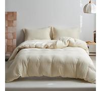 Simple&Opulence Muslin Single Duvet Cover Set, 100% Cotton Ultra Soft and Lightweight Textured Puckering Bed Duvet Cover with 1 Pillowcase (135×200cm, Beige)