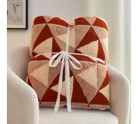 Simple&Opulence Sherpa Fleece Reversible Fluffy Throw Blanket - All Season Decorative Throws for Sofa, Bed - Soft Warm Large Snuggly Double Sided Blanket - Rust Orange, 220x230cm
