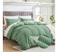 Simple&Opulence Waffle Duvet Cover Double Size, 100% Cotton Waffle Bedding with 2 Pillowcases, Soft Breathable Seersucker Quilt Cover Set, Hidden Button Closure (200x200cm,Forest Green)