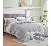 Simple&Opulence Waffle Duvet Cover Double Size, 100% Cotton Waffle Bedding with 2 Pillowcases, Soft Breathable Seersucker Quilt Cover Set, Hidden Button Closure (200x200cm,Grey)